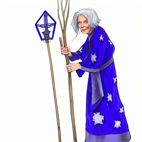 00007-3101966958-image of an old female witch with blue-grey hair, wearing a blue robe with stars and moons, holding a wooden scepter, background